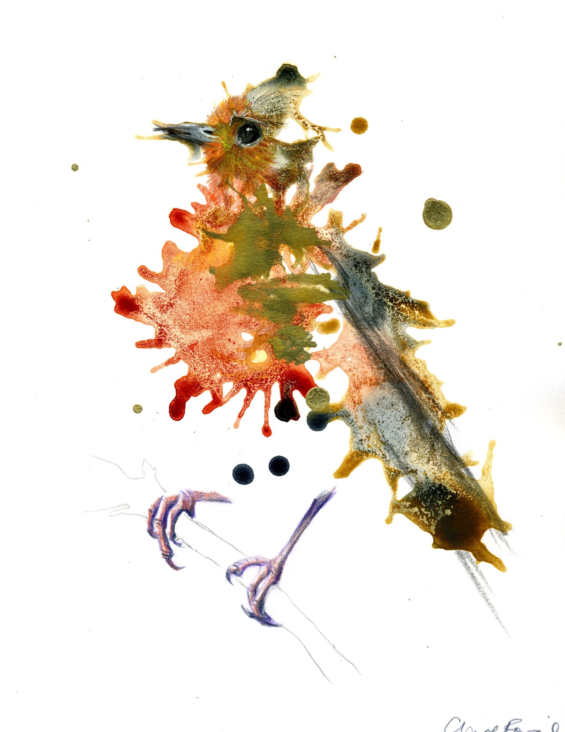 Festive Robin redbreast with gold ink, representing UK birdlife. Perfect for a Christmas gift.