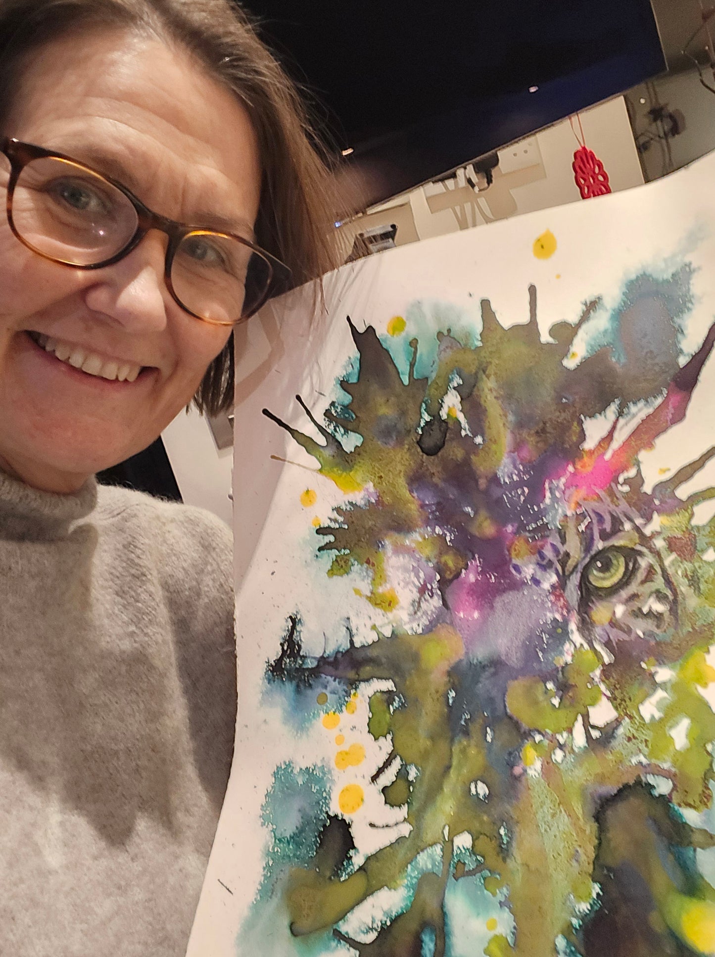 Leopard in Green (original artwork in watercolour, ink, coloured pencils)